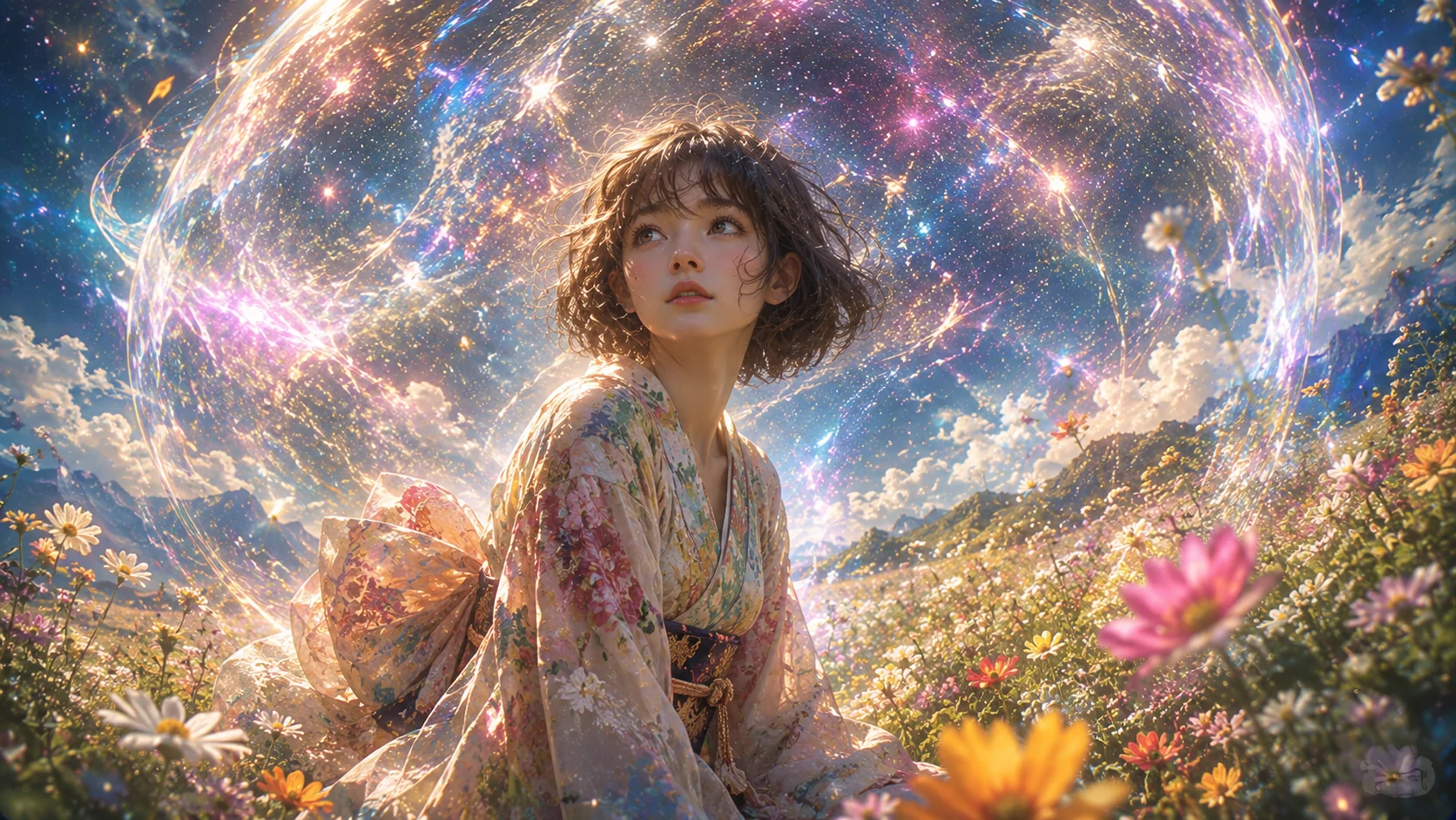 花海中的少女与星光穹顶