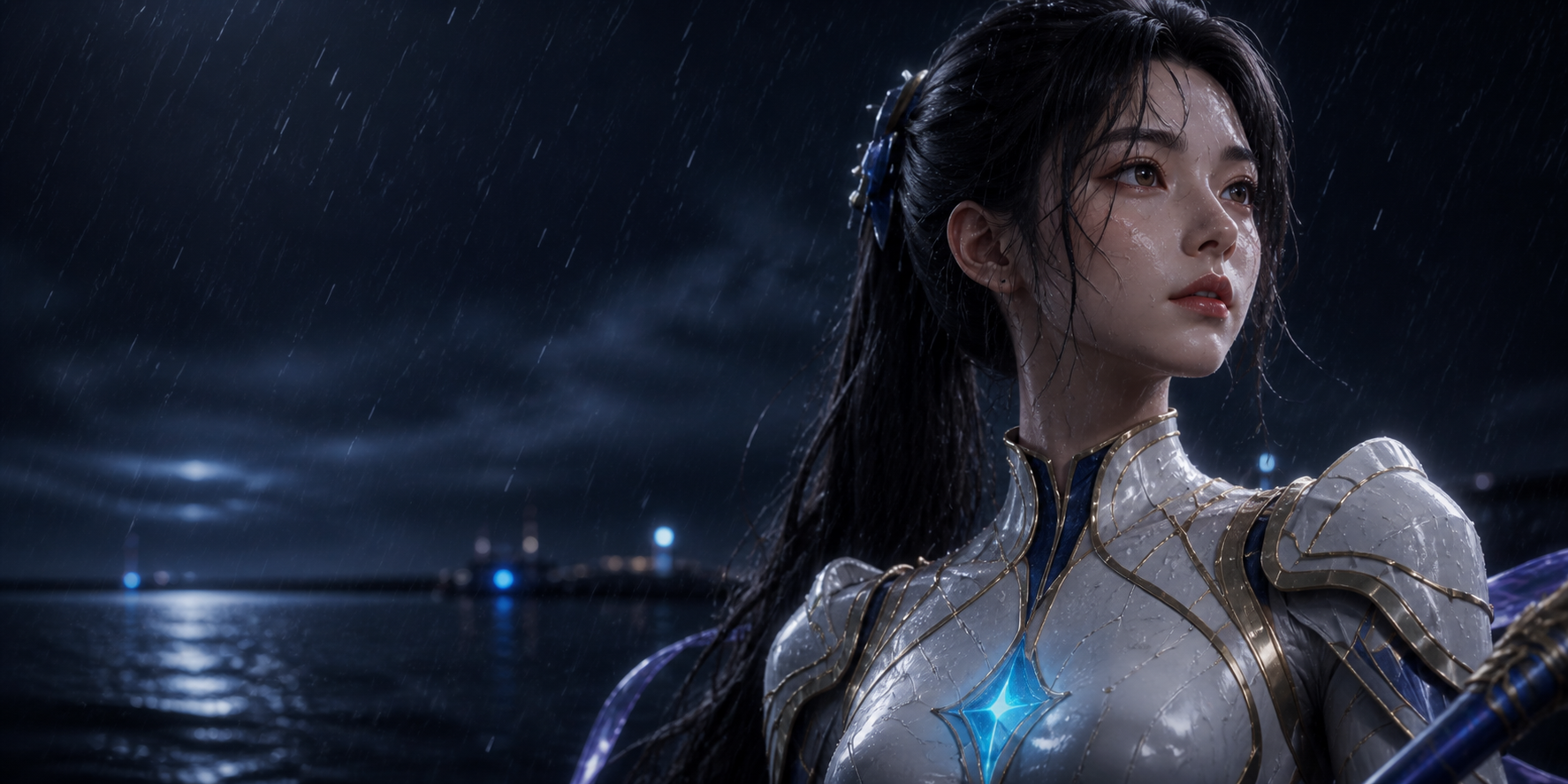 雨夜海面中的月潮角色定妆画面